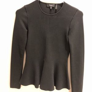 Theory Long sleeve peplum top in black